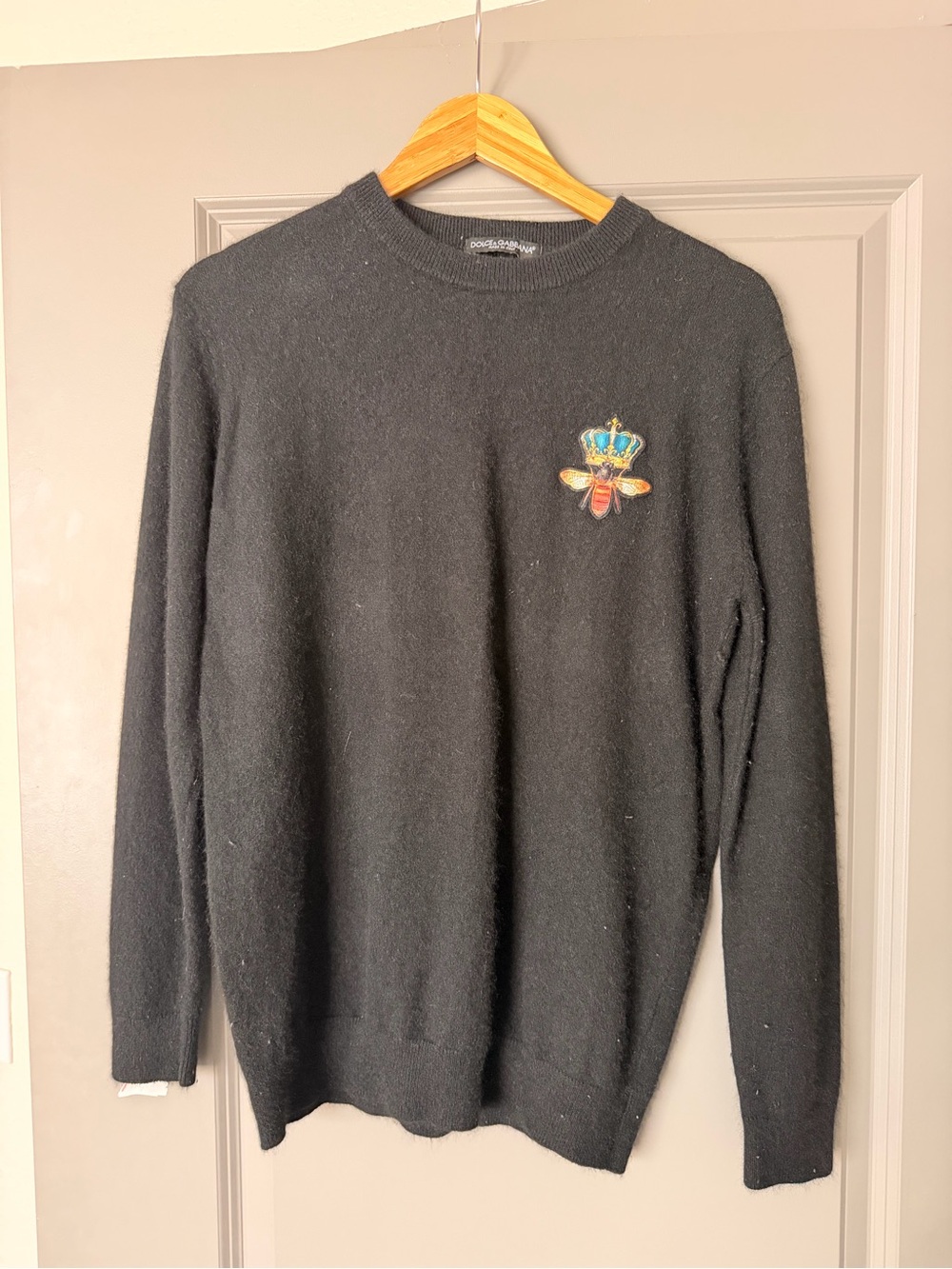 Dolce & Gabbana Black Crown Bee Wool Sweater XXL Fits L/XL